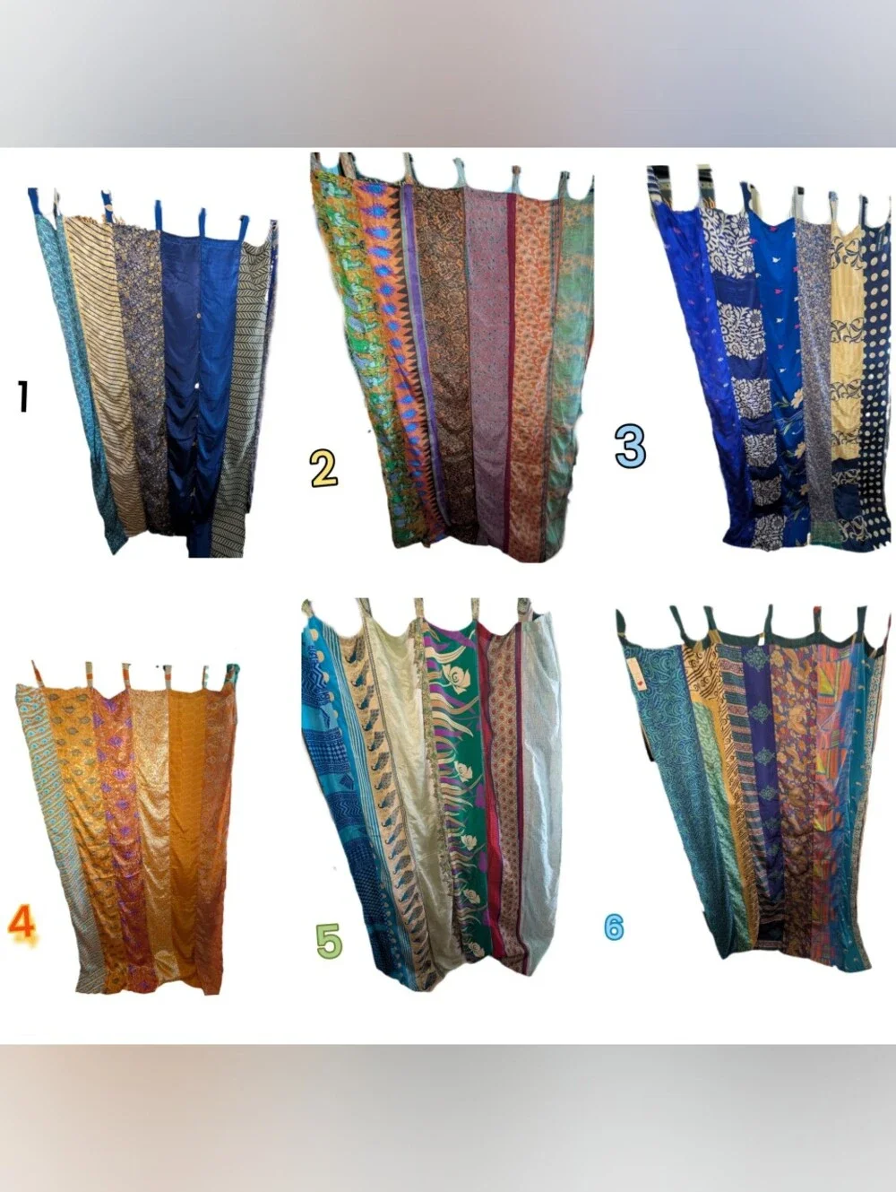 Set Of 6 Beautiful Upcycled Sari FabricCurtains by Mexicali Blues